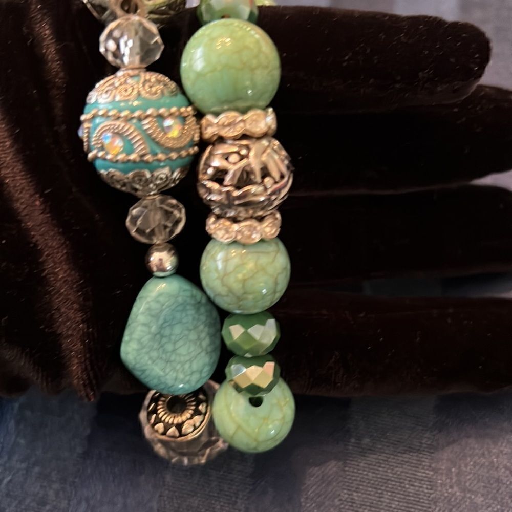 NWT Angelas Designs handmade Turquoise silver crystal & clear beaded bracelets - Picture 8 of 10
